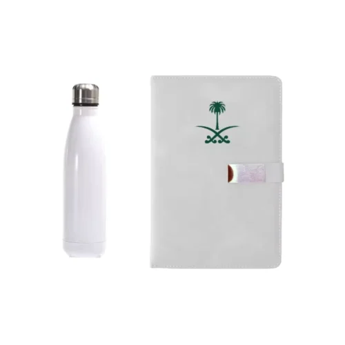 Custom Leatherette & Water Bottle Gift Set in White