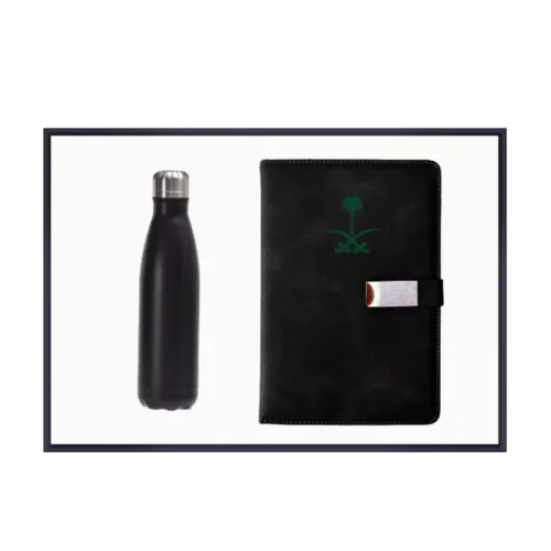 Custom Leatherette & Water Bottle Gift Set in Black