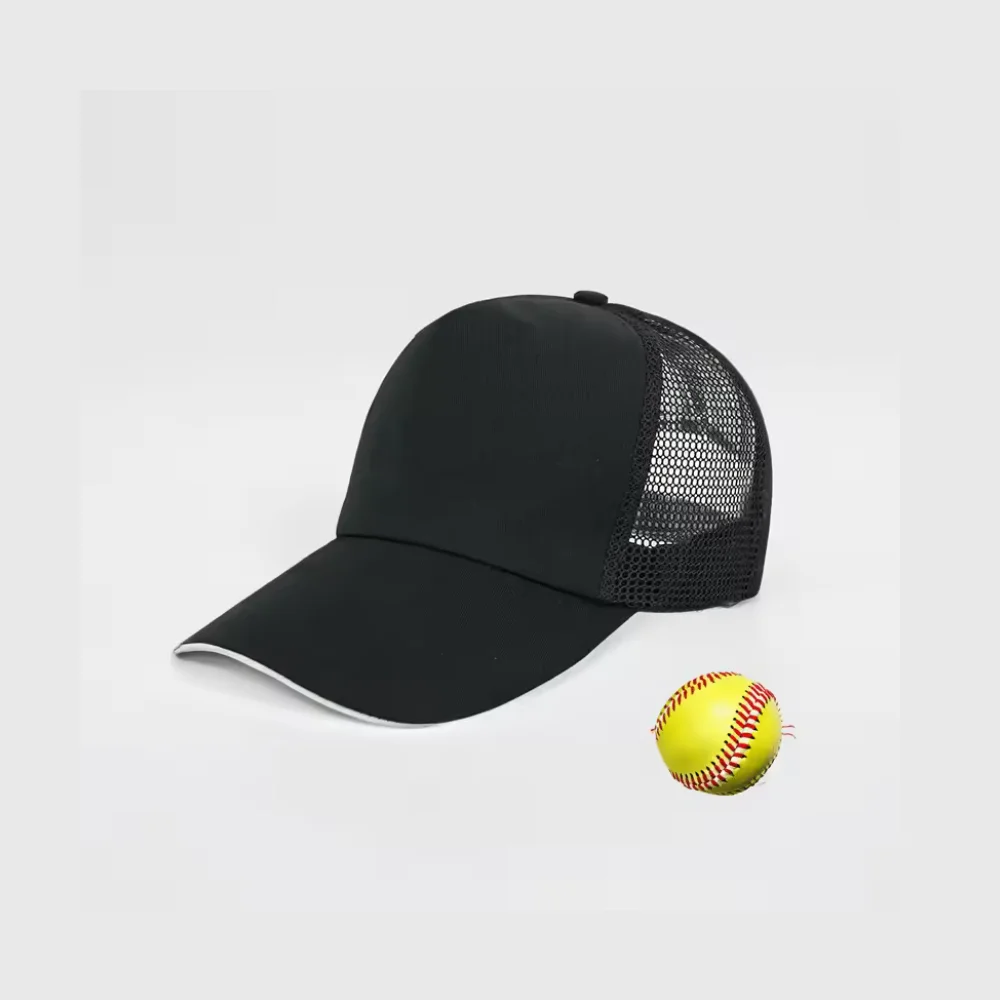 100% polyester foam mesh sports cap with custom logo in Black