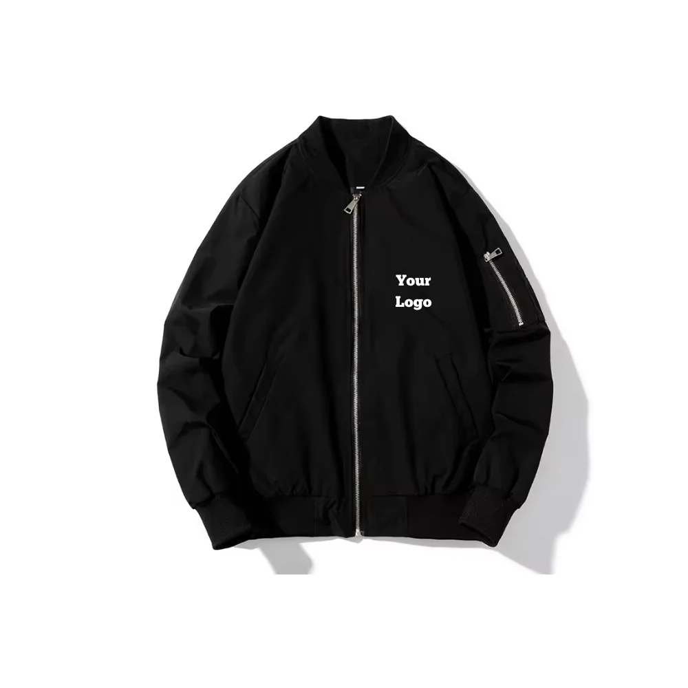 Custom Unisex Bomber Windproof Jacket in Black
