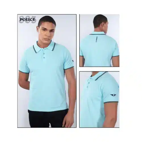 Customized Police Polo T-Shirt in Light Blue