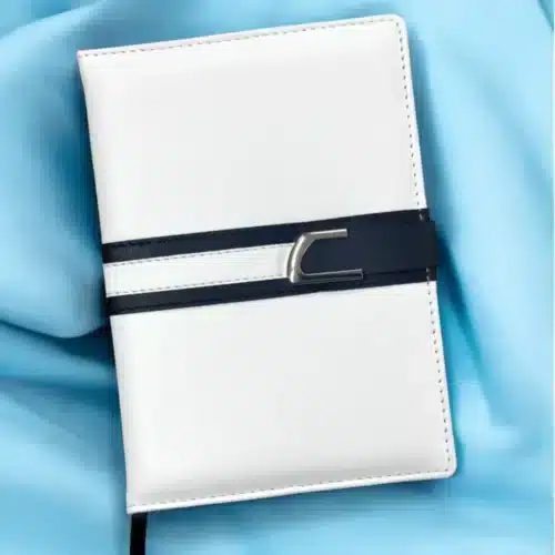 White Double Strip Leatherette Notebook