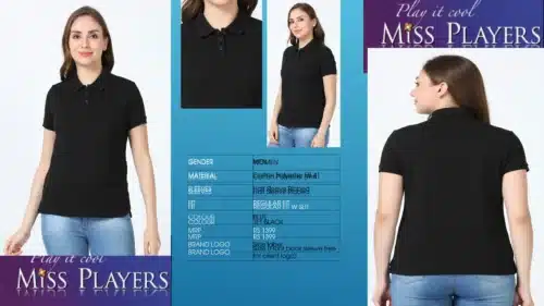 John Player Womens Customized Polo T-Shirt in Black