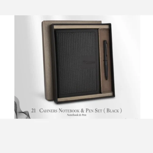 Cahners imported leatherette notebook & metal pen gift set