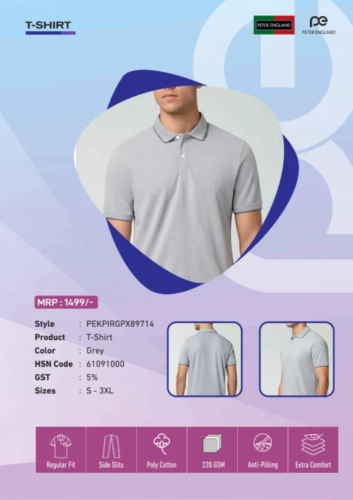 Peter England Grey Polo T-Shirt for Corporates