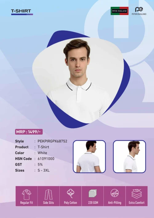 Peter England White Tipping Polo T-Shirt