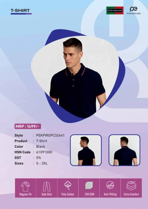 Peter England Black Polo T-Shirt