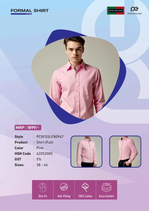 Peter England Pink Shirt for Corporates