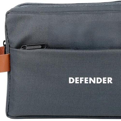 Custom Grey Double-Zip Pouch with Contrast Tab