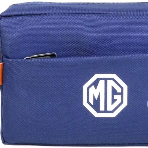 Custom Navy Double-Zip Pouch with Contrast Tab