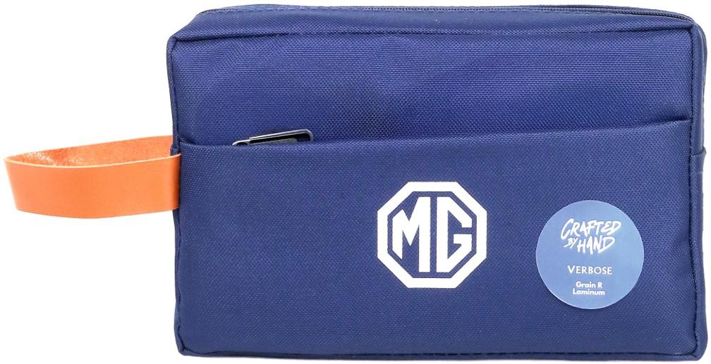 Custom Navy Double-Zip Pouch with Contrast Tab