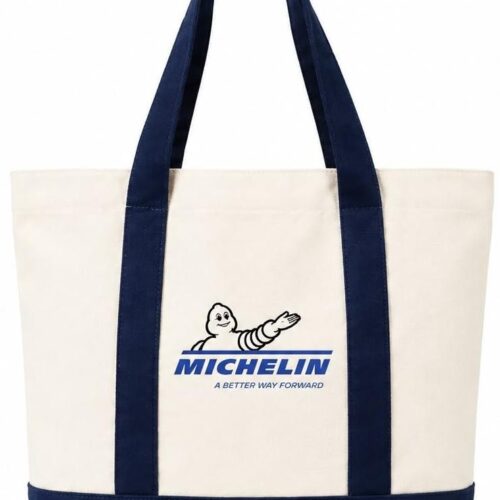 Custom Natural and Navy Canvas Zip Tote with Front Pocket
