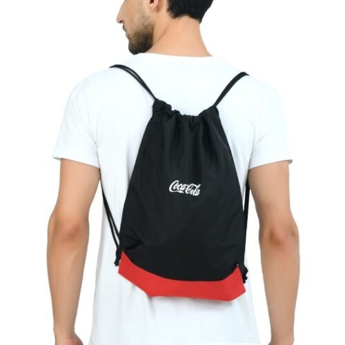 Custom Black Drawstring Bag with Red Contrast