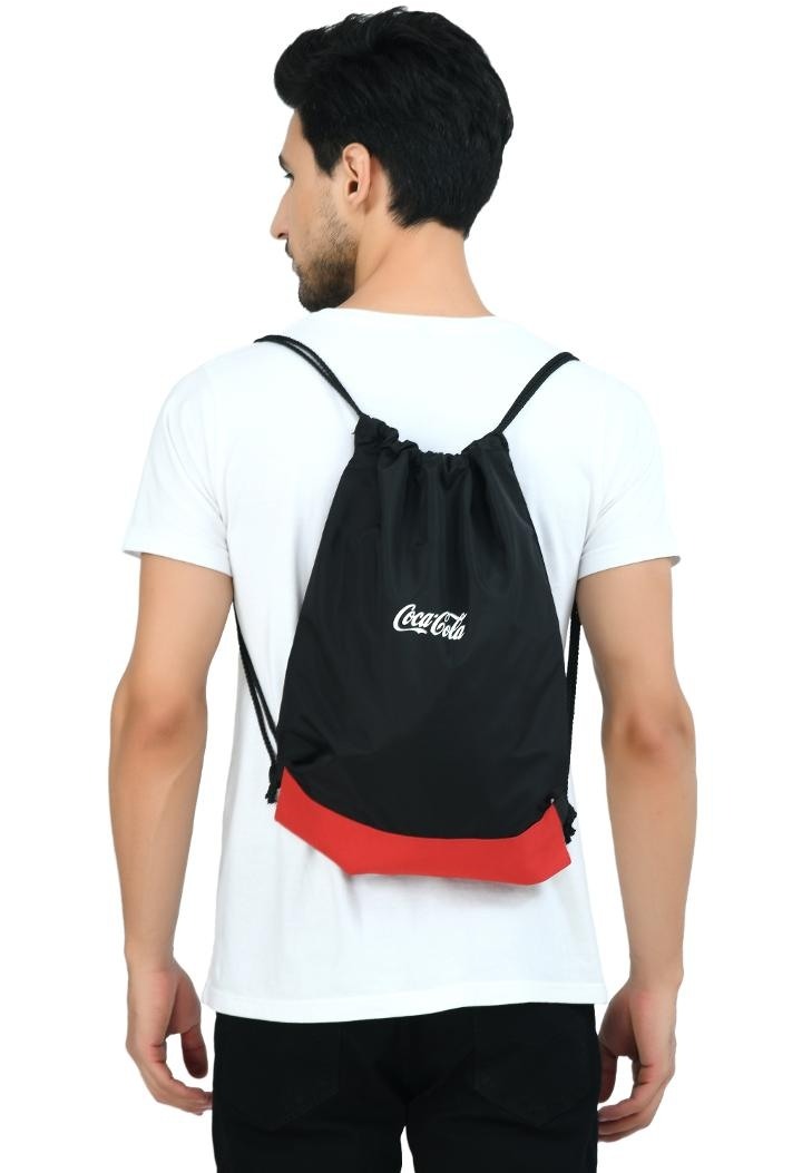 Custom Black Drawstring Bag with Red Contrast