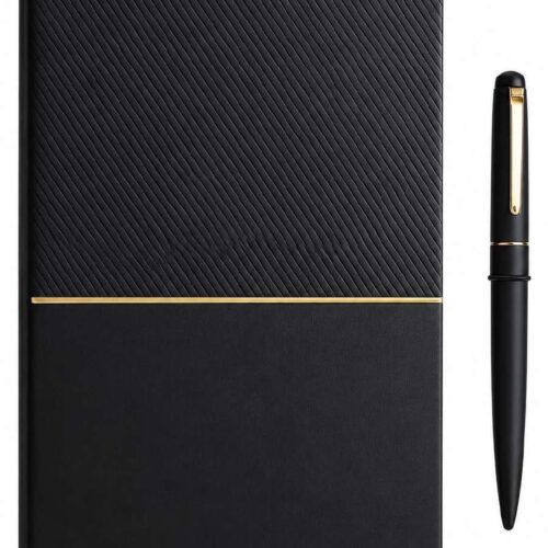 Gold-Accent PU Notebook and Metal Pen Gift Set