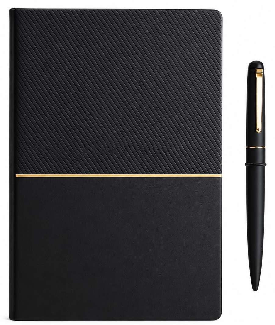 Gold-Accent PU Notebook and Metal Pen Gift Set