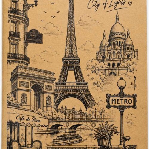 Custom Paris-Themed Kraft-Cover 64-Page Notebook