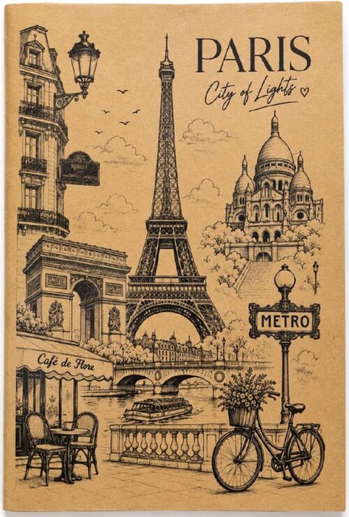 Custom Paris-Themed Kraft-Cover 64-Page Notebook